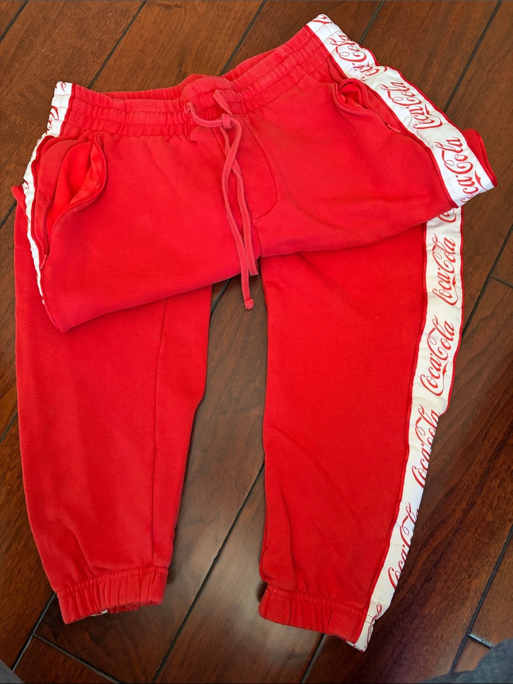 PacSun Coca Cola Red Sweatpants with White Logo Side Tape